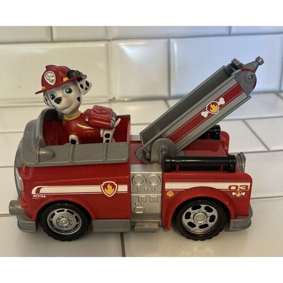 Paw Patrol Fire Truck With Posable Marshall Nick Jr Kids Toy Cartoon Character - Picture 13 of 14